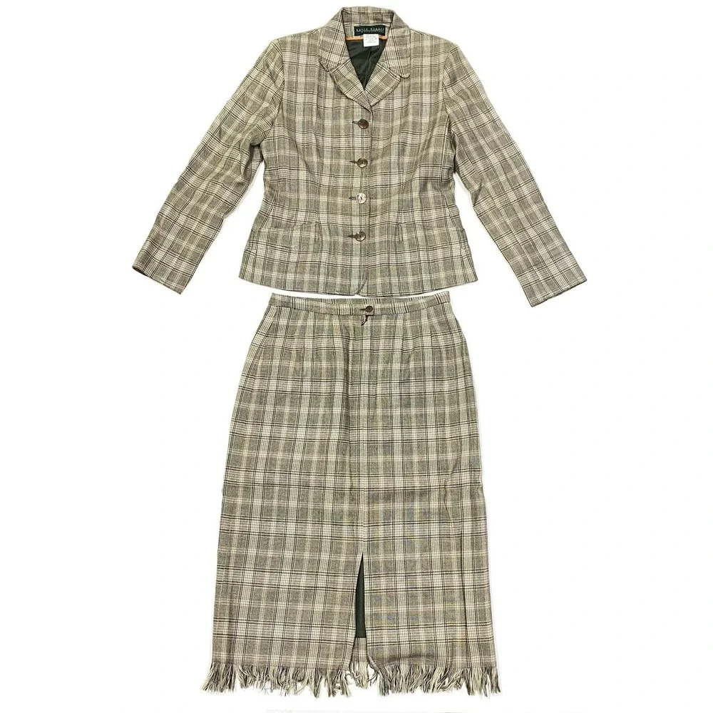 Vintage Harve Benard 8 100% Wool Plaid Blazer and size 10 Skirt Pendleton Wool - Picture 1 of 8